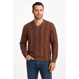 Vintage Bachrach Men's Knit Sweater Size‎ XL Brown Multicolor V-Neck 90s Style